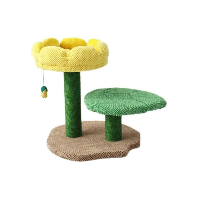 Catio 2 Level Yellow Camelia Flower Cat Scratching Tree