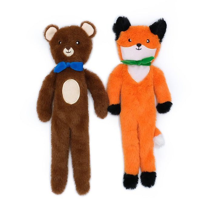 Zippy Paws - Fluffy Peltz Plush Squeaker Dog Toy Bear & Fox [Sz:2PACK]