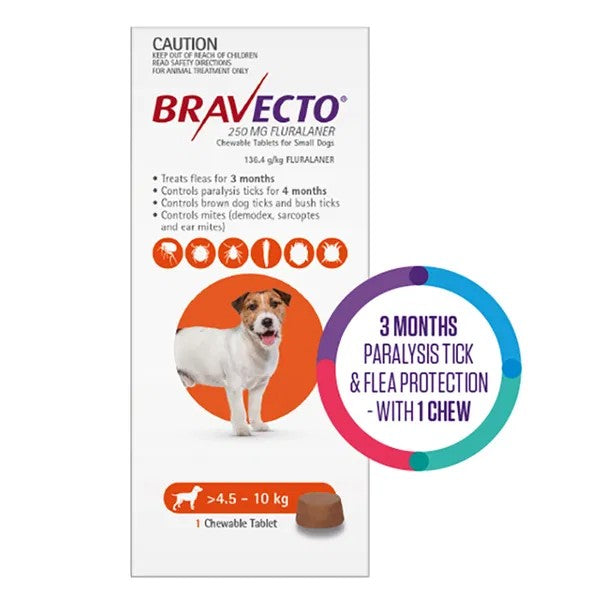 Bravecto Chew Small Dog 4.5-10kg [Sz:1pk Cl:Orange]
