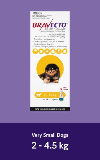 Bravecto Spot On Very Small Dog 2-4.5kg [Sz:1pk Cl:Yellow]