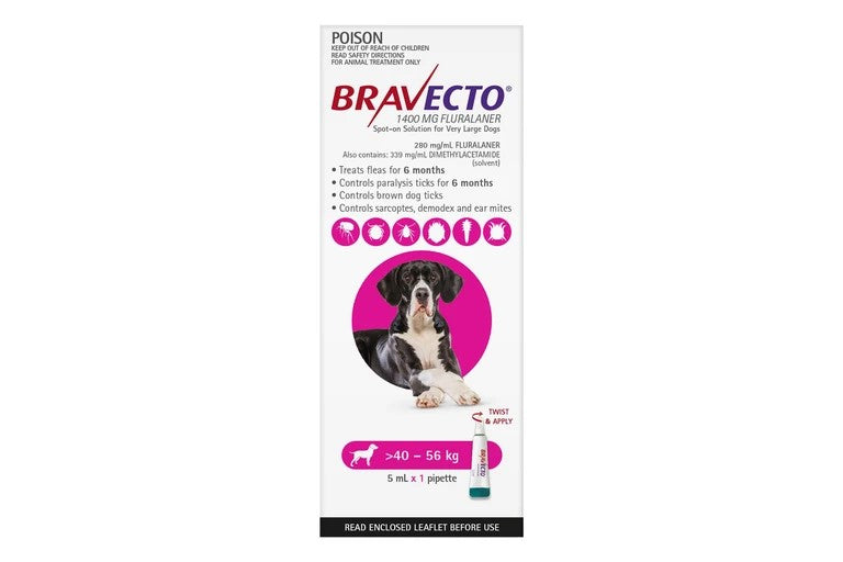Bravecto Spot On Very Large Dog 40-56kg [Sz:1pk Cl:Purple]