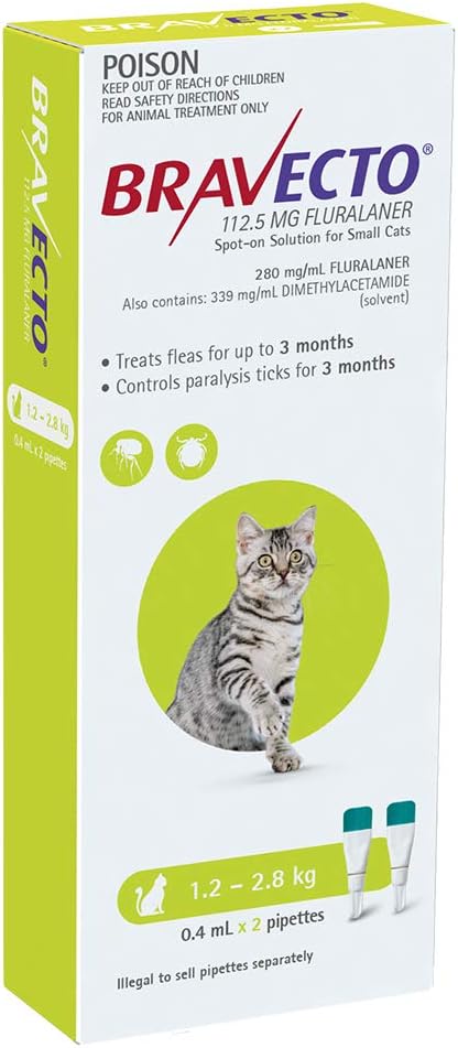Bravecto Spot On Small Cat 1.2-2.8kg [Sz:2pk Cl:Green]