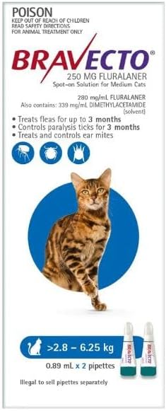 Bravecto Spot On Medium Cat 2.8-6.25kg [Sz:2pk Cl:Blue]