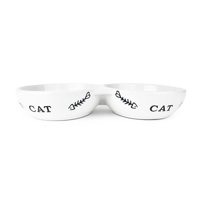 Cattitude Cat Bowl Double Cermaic Fishbone