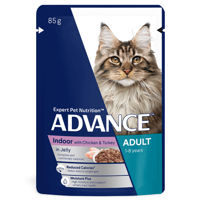 Advance Wet Cat Food Pouches Indoor Adult Jelly Chicken/ Turkey [Sz:85g]