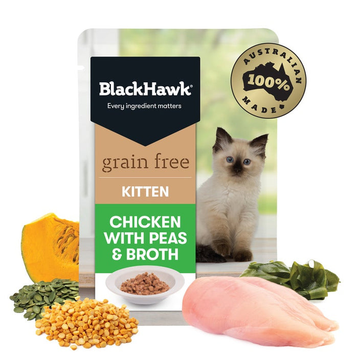 Black Hawk Grain Free Wet Cat Food Kitten Chicken With Peas Broth And Gravy Pouches